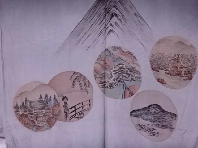 アンティーク　富士に京風景模様暈し男物長襦袢仮絵羽